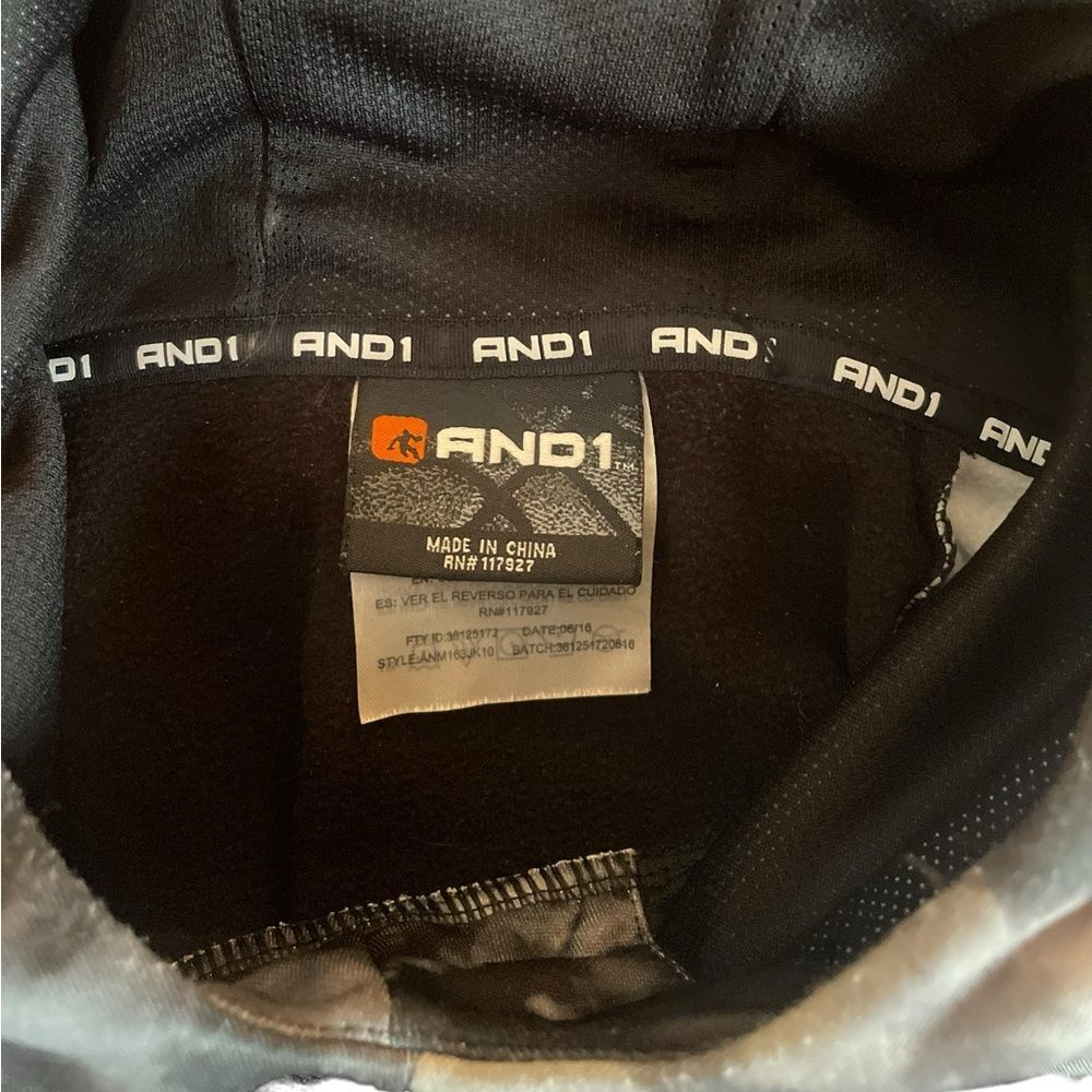 AND1 Hoodie Black and Grey Tie Dye Pullover Hoodie Raised Logo Mens Large - Picture 8 of 11